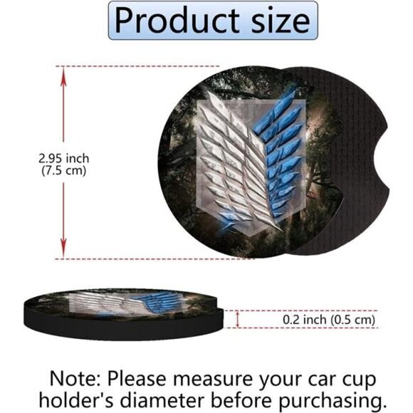 Anime Wing Design Car Cup Coasters 2-Pack Cup Holder Anti Slip Rubber Vehicle - Picture 4 of 6